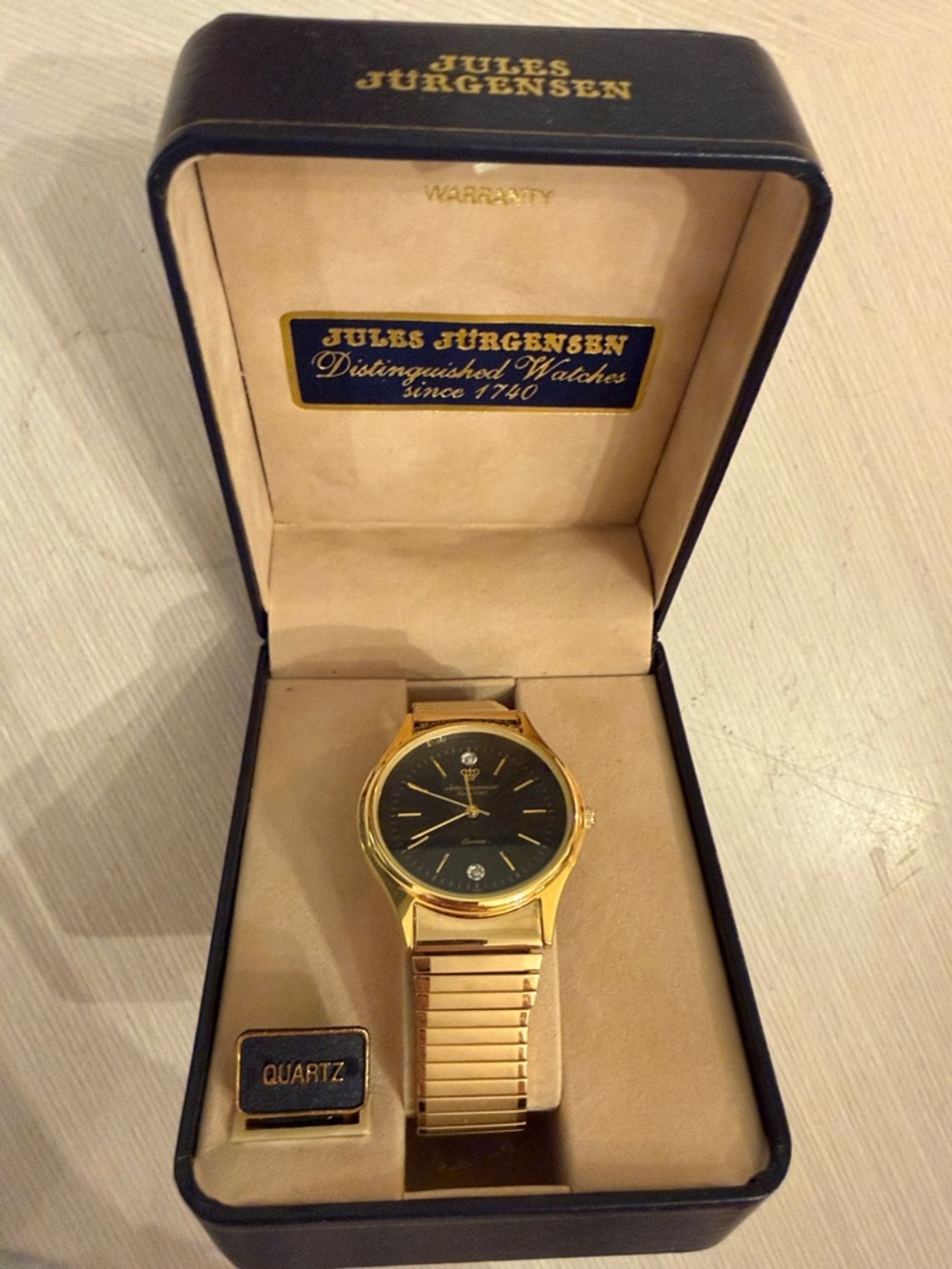 Jules Jorgensen Mens Gold America Black Quartz Watch Stainless Steel Vintage New